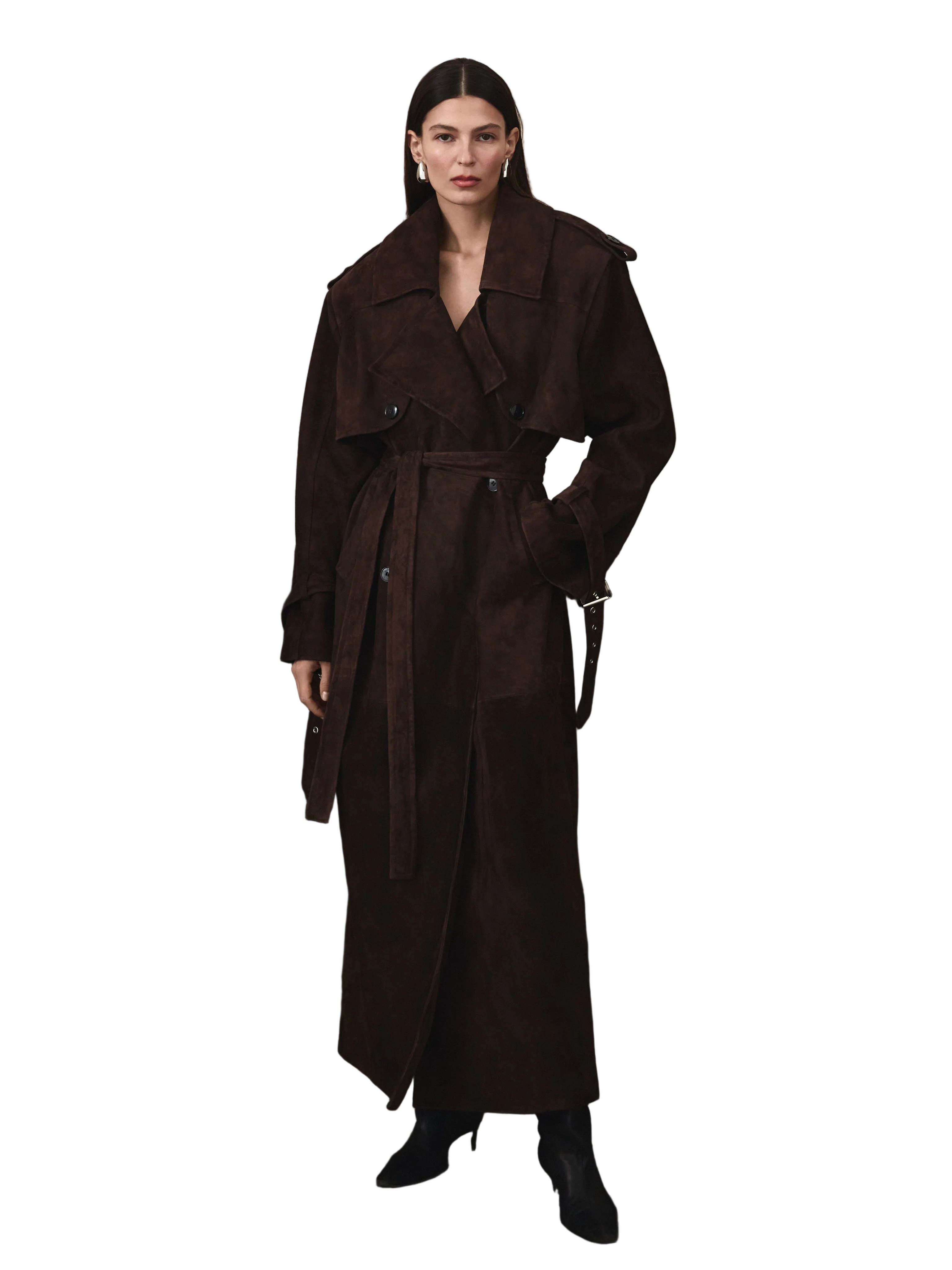 NEUS suede trench coat chocolate