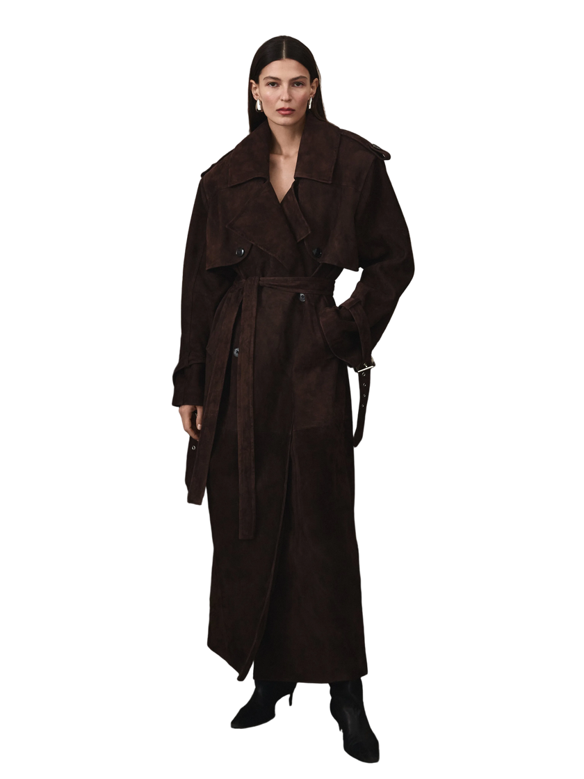 NEUS suede trench coat chocolate