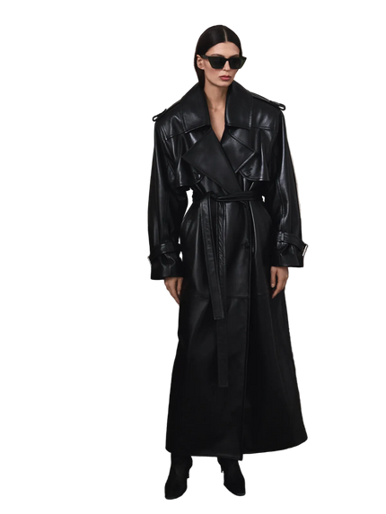NEUS leather trench coat black