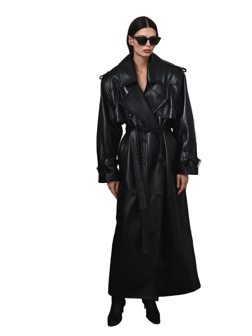 NEUS leather trench coat black