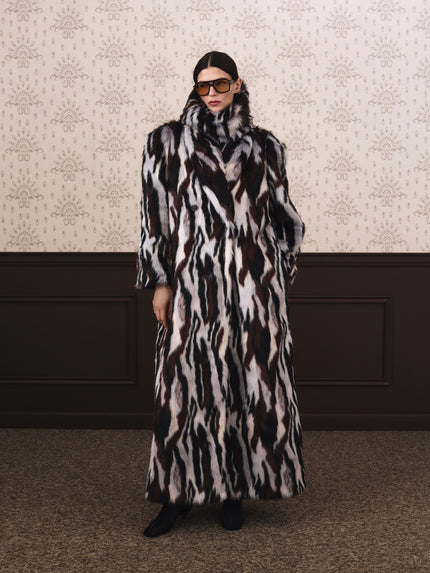 THEA fur coat black / white