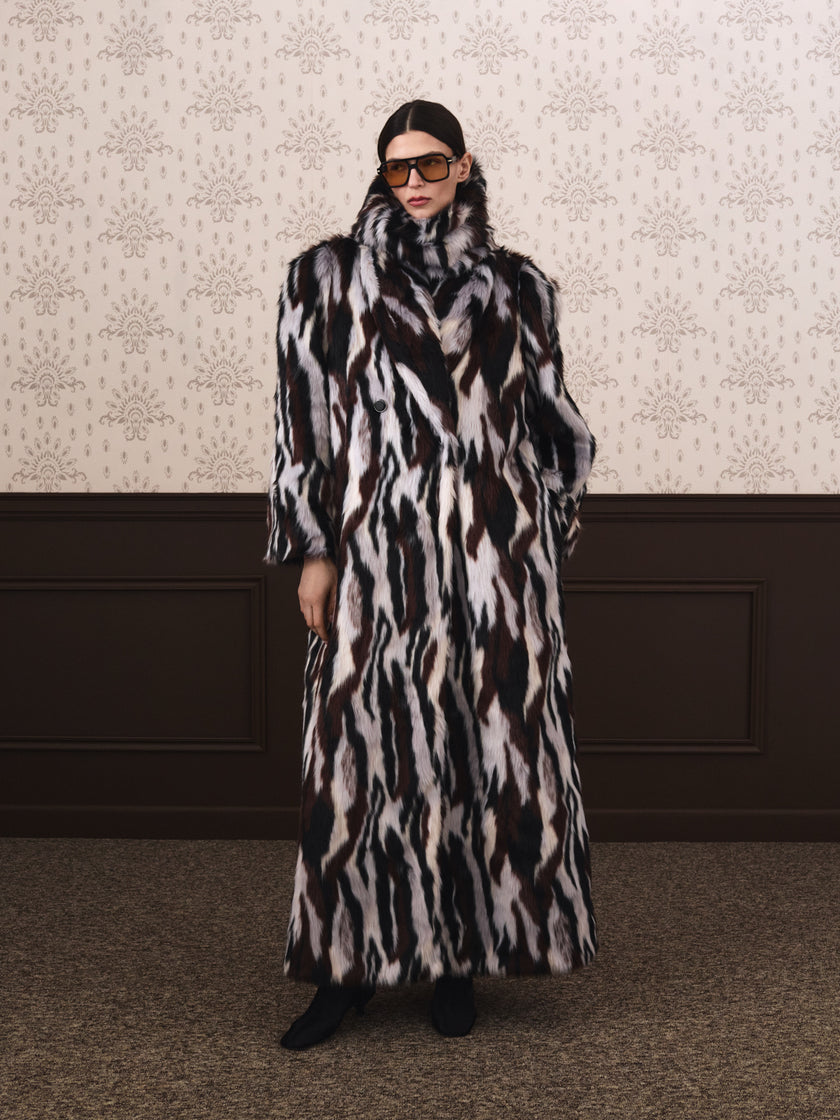 THEA fur coat black / white