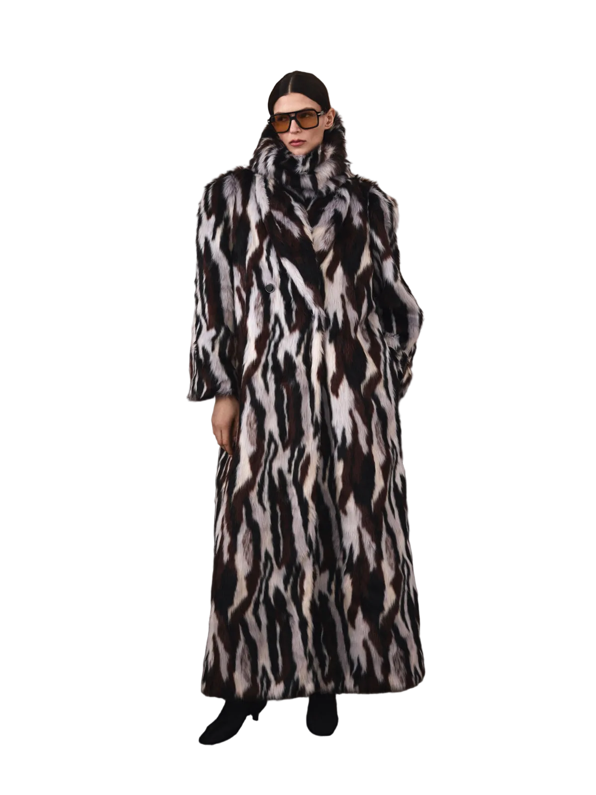 THEA fur coat black / white