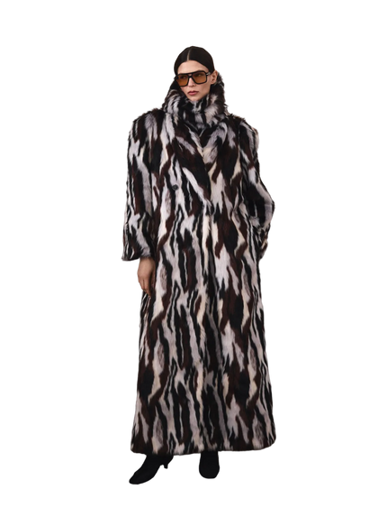 THEA fur coat black / white