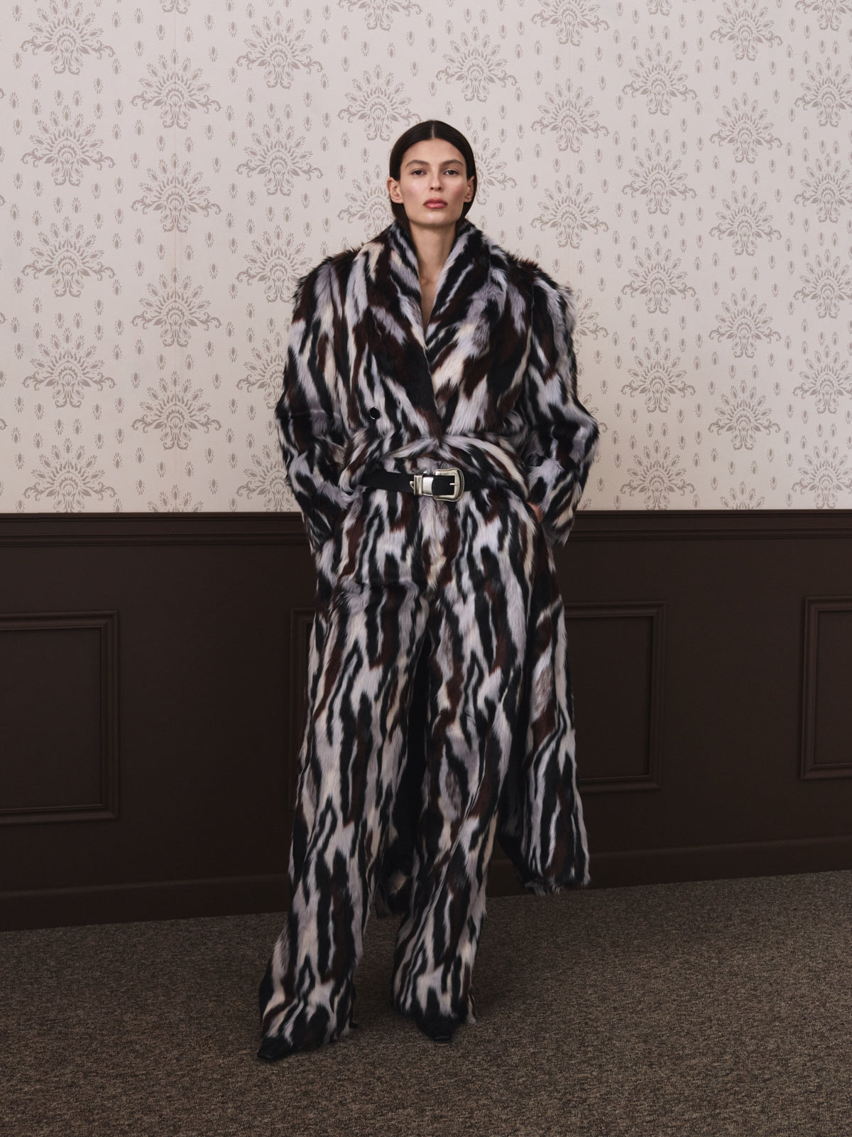 LEA fur pants black / white