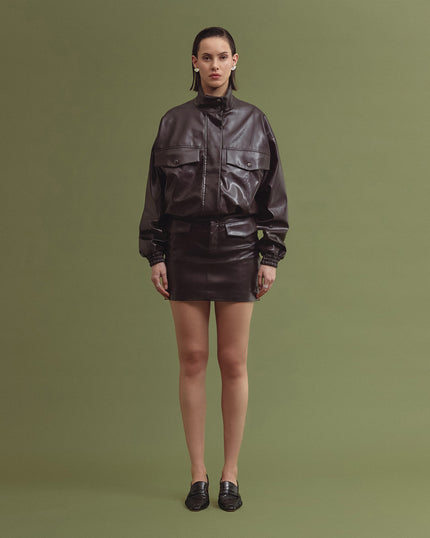 LILIA vegan leather mini skirt brown