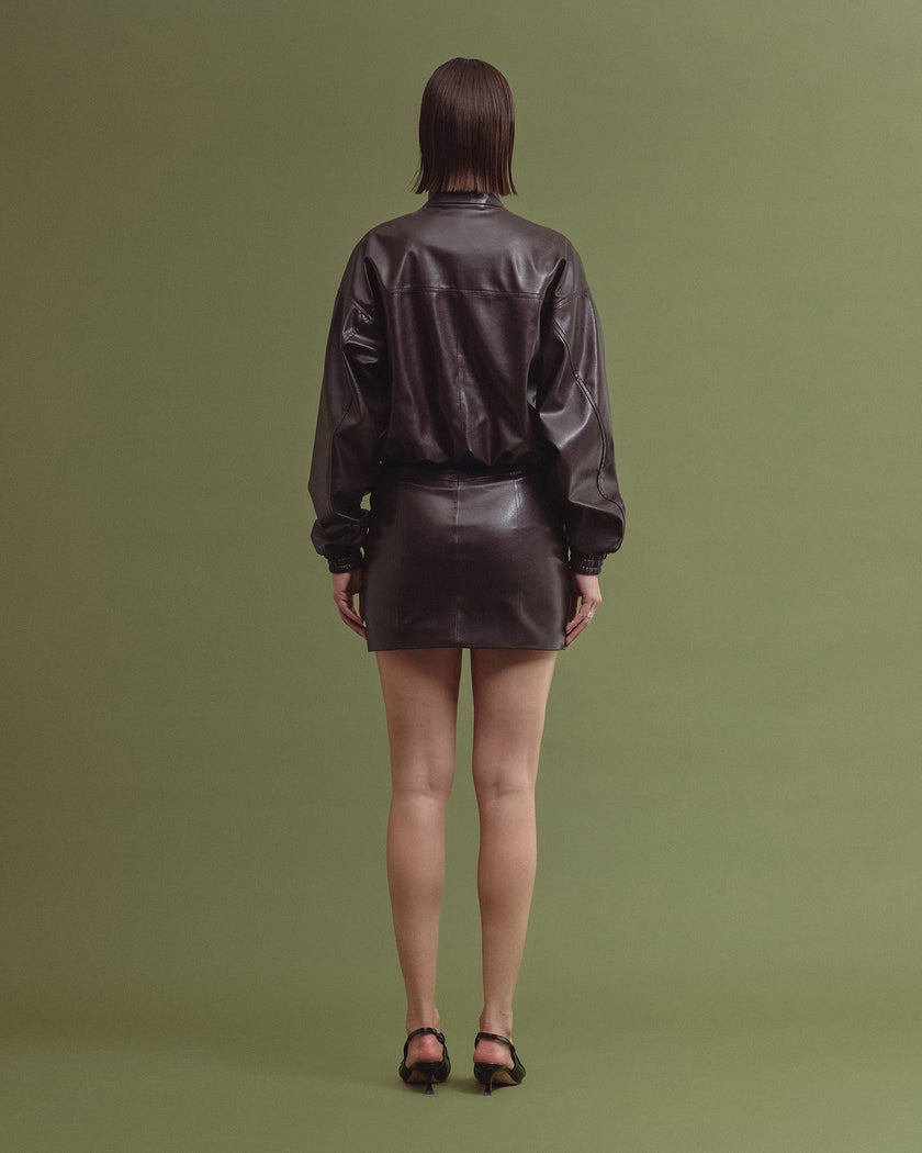 LILIA vegan leather mini skirt brown
